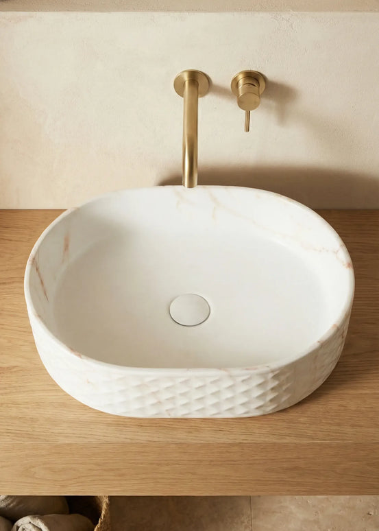 Lavoar ceramic oval A788-P816M – design marmorat alb mat