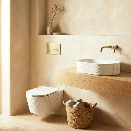 Lavoar ceramic oval A788-P816M – design marmorat alb mat