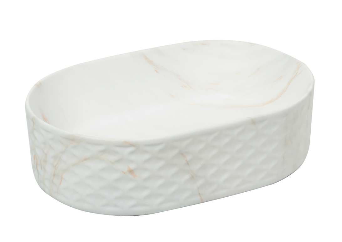 Lavoar ceramic oval A788-P816M – design marmorat alb mat