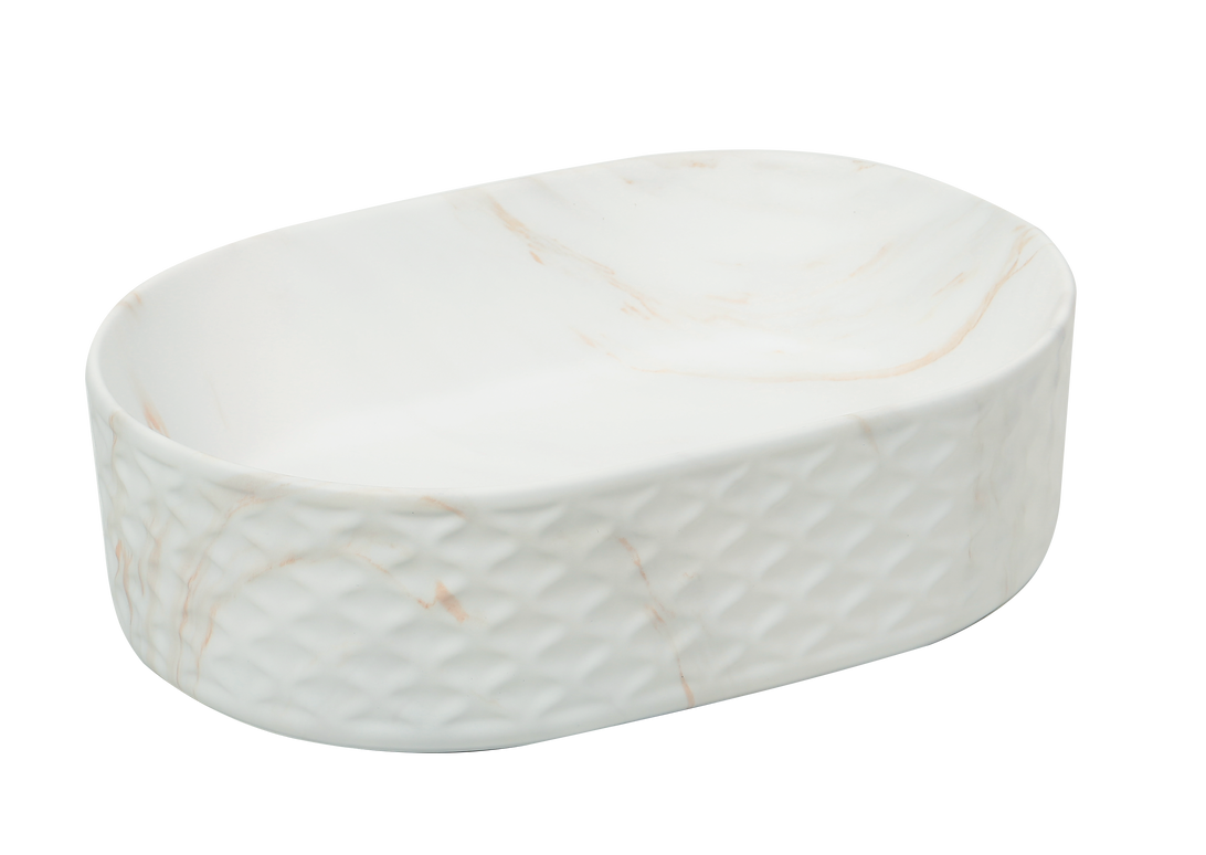 Lavoar ceramic oval A788-P816M – design marmorat alb mat