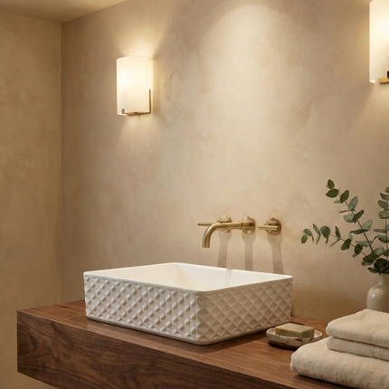 Lavoar ceramic dreptunghiular A789 – alb lucios cu exterior texturat