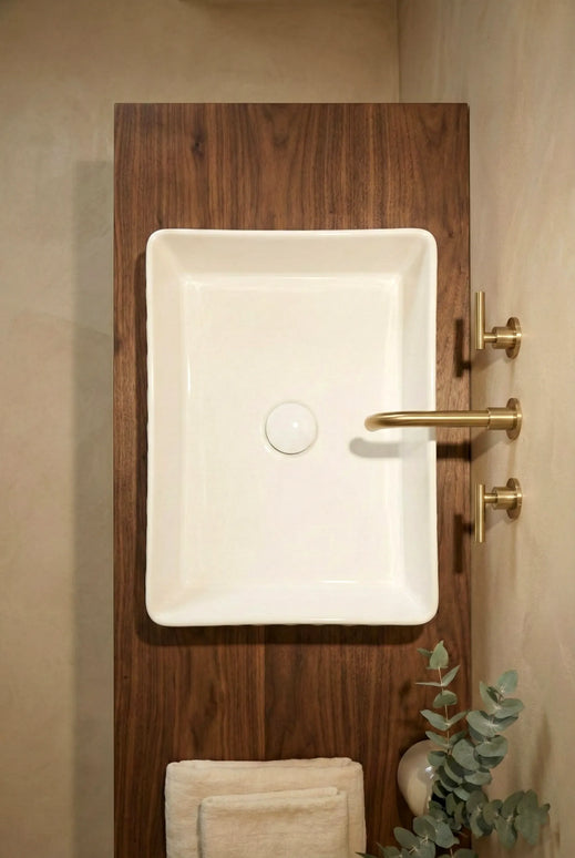 Lavoar ceramic dreptunghiular A789 – alb lucios cu exterior texturat