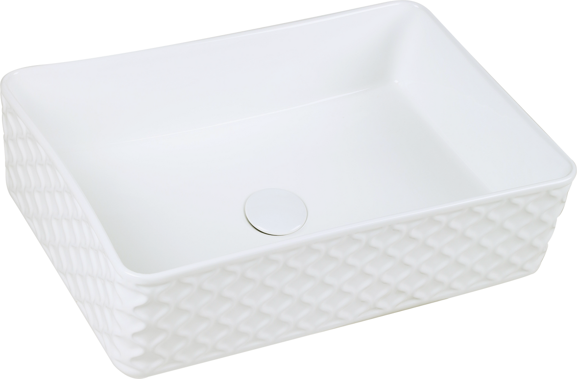 Lavoar ceramic dreptunghiular A789 – alb lucios cu exterior texturat