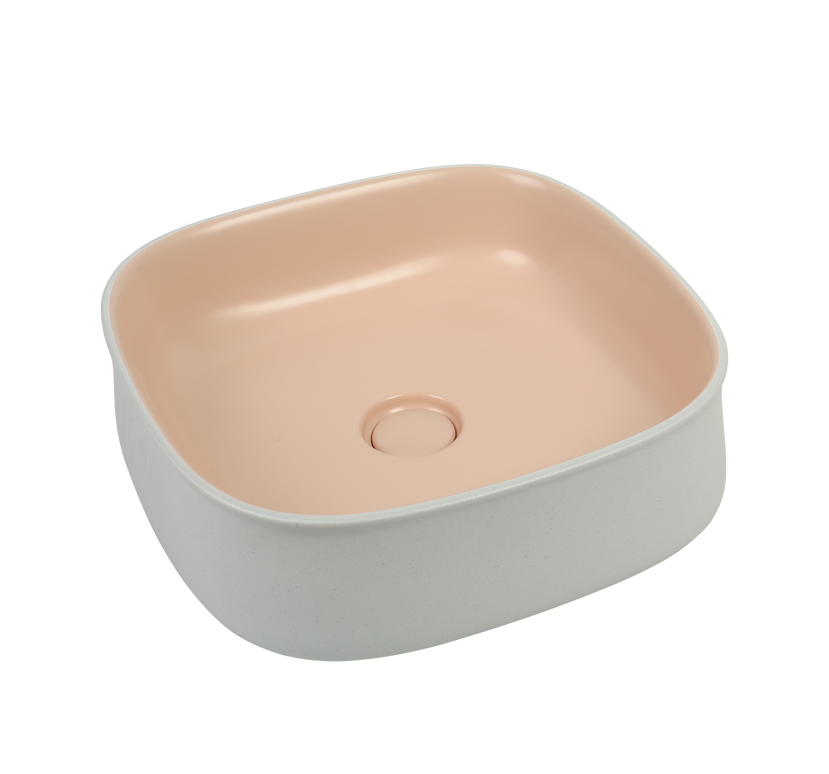 Lavoar ceramic pătrat A799-CWPR-MRS – design modern roz pudrat și alb mat