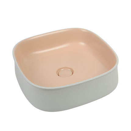Lavoar ceramic pătrat A799-CWPR-MRS – design modern roz pudrat și alb mat