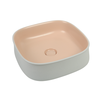 Lavoar ceramic pătrat A799-CWPR-MRS – design modern roz pudrat și alb mat