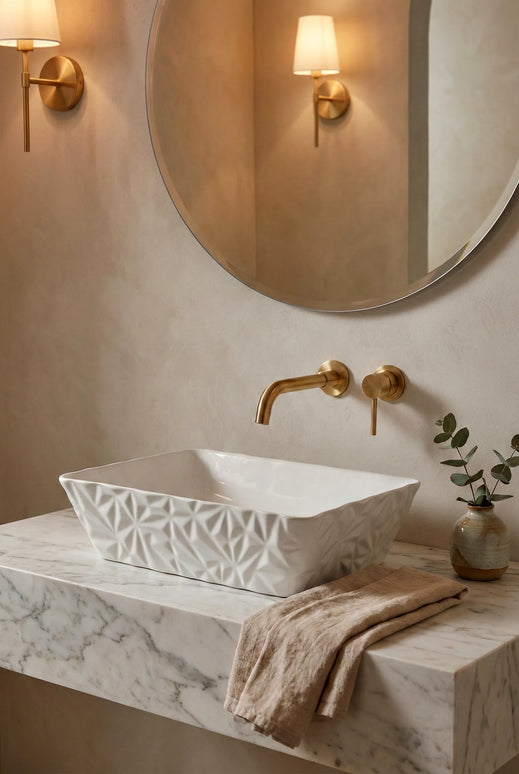 Lavoar ceramic dreptunghiular A821 – alb lucios texturat