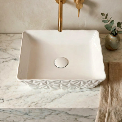 Lavoar ceramic dreptunghiular A821 – alb lucios texturat