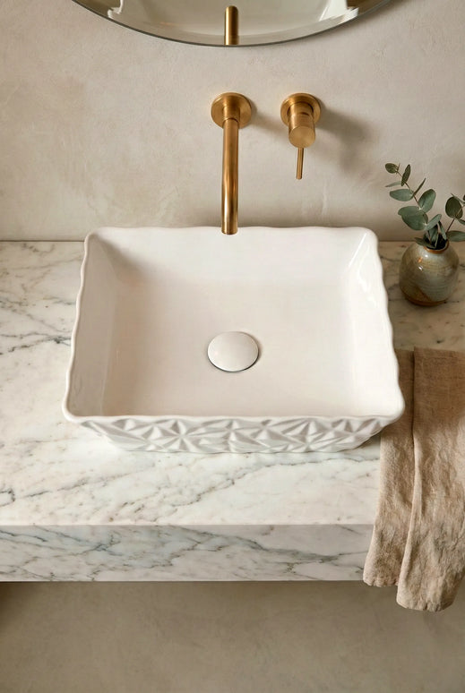 Lavoar ceramic dreptunghiular A821 – alb lucios texturat