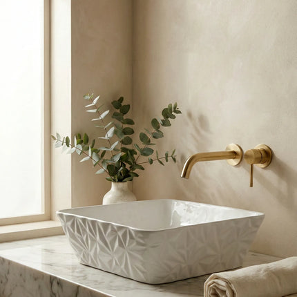 Lavoar ceramic pătrat A822 – alb lucios, design texturat