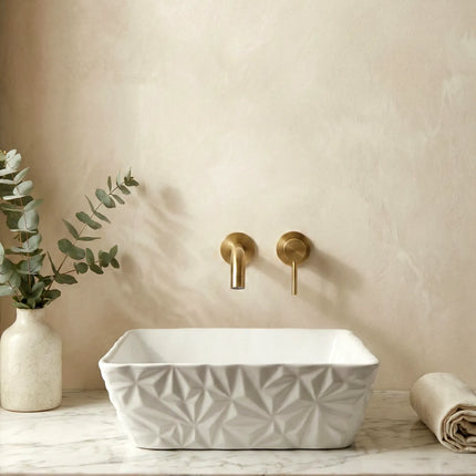 Lavoar ceramic pătrat A822 – alb lucios, design texturat