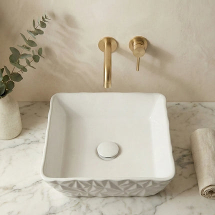 Lavoar ceramic pătrat A822 – alb lucios, design texturat