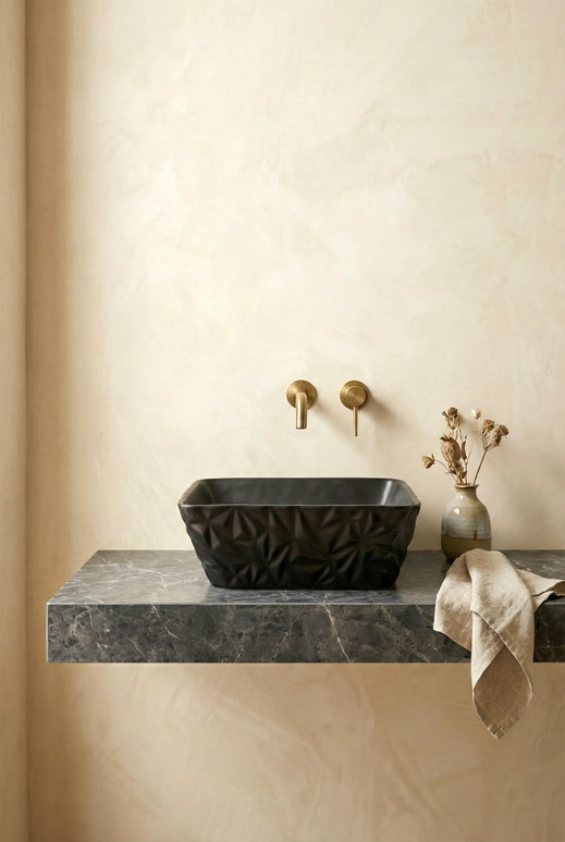 Lavoar ceramic pătrat A822-CBK-M – negru mat, design texturat