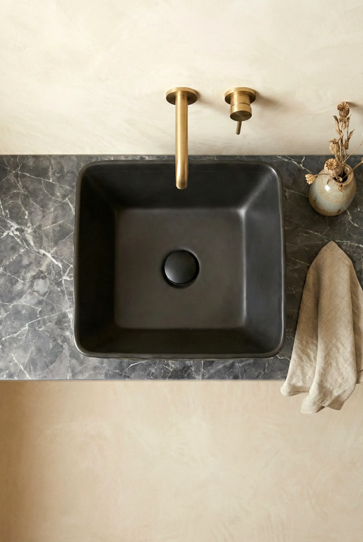 Lavoar ceramic pătrat A822-CBK-M – negru mat, design texturat