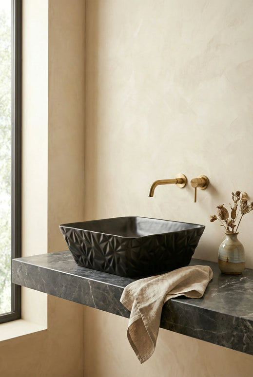 Lavoar ceramic pătrat A822-CBK-M – negru mat, design texturat