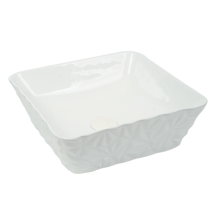 Lavoar ceramic pătrat A822 – alb lucios, design texturat