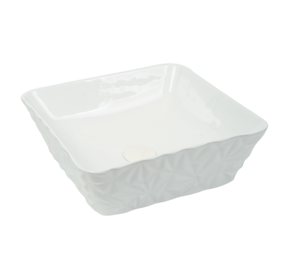 Lavoar ceramic pătrat A822 – alb lucios, design texturat