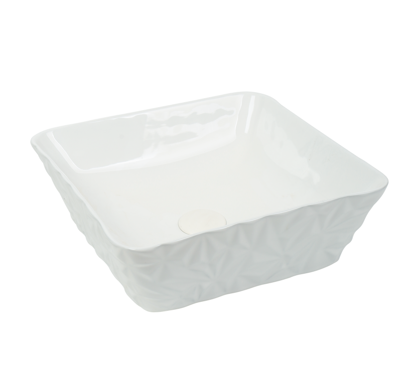 Lavoar ceramic pătrat A822 – alb lucios, design texturat