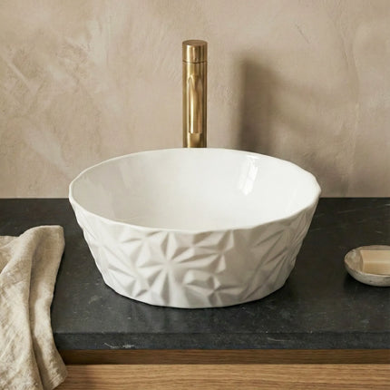 Lavoar ceramic rotund A823 – alb lucios texturat