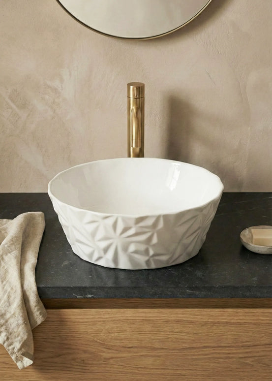 Lavoar ceramic rotund A823 – alb lucios texturat