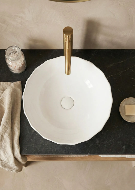 Lavoar ceramic rotund A823 – alb lucios texturat