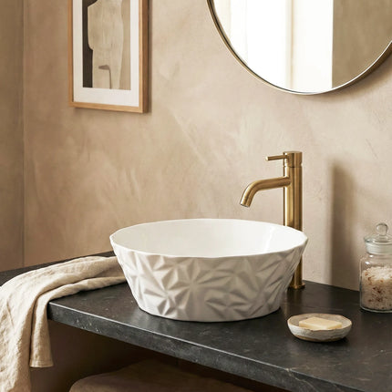 Lavoar ceramic rotund A823 – alb lucios texturat