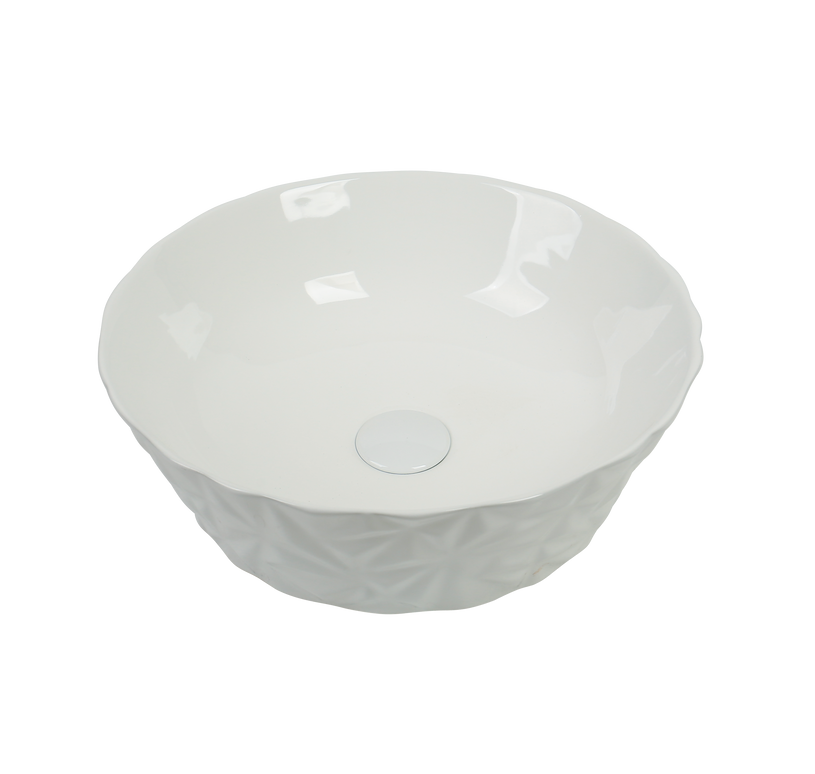 Lavoar ceramic rotund A823 – alb lucios texturat