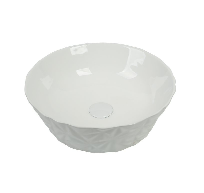 Lavoar ceramic rotund A823 – alb lucios texturat