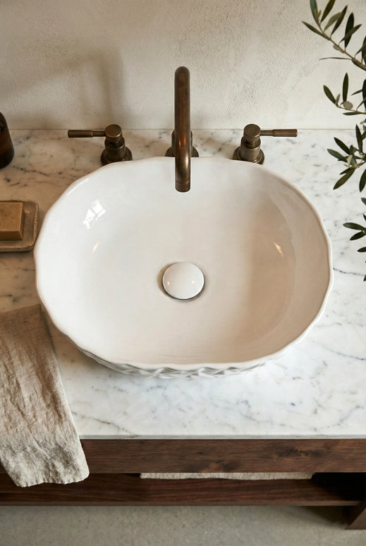 Lavoar ceramic oval A824 – alb lucios texturat