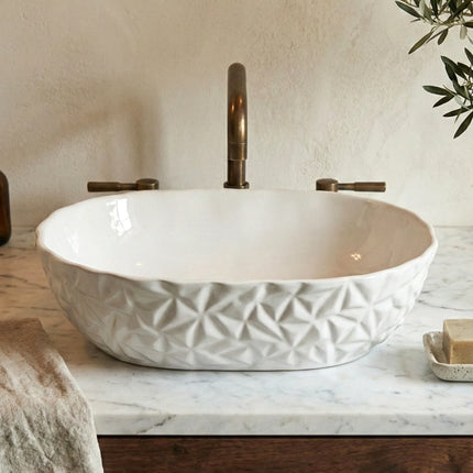 Lavoar ceramic oval A824 – alb lucios texturat