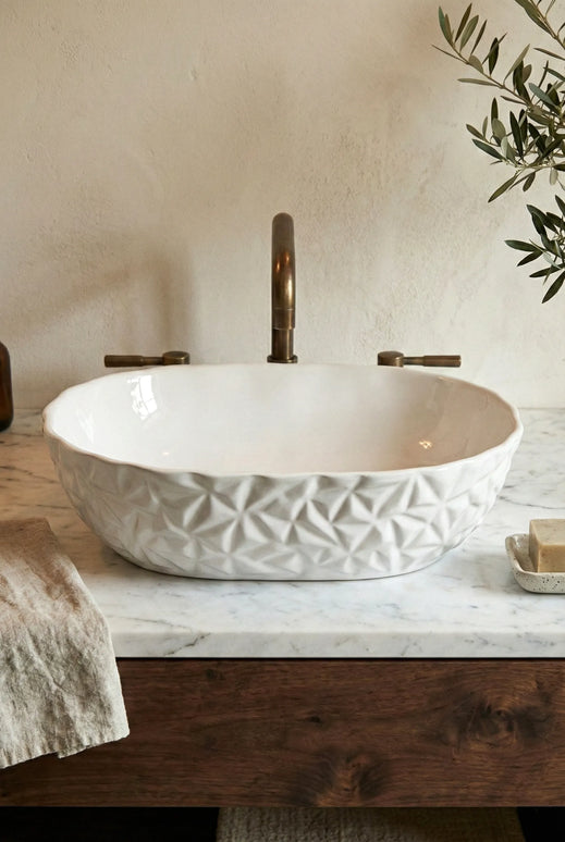 Lavoar ceramic oval A824 – alb lucios texturat