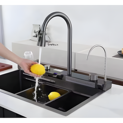 Chiuvetă multifuncțională cu accesorii, HMDF 7546 cu baterie digitală, Gri antracit www.olivy.ro