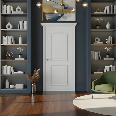 Ușă vopsită JYP-102 Alb cu panou arcuit și panou clasic profilat