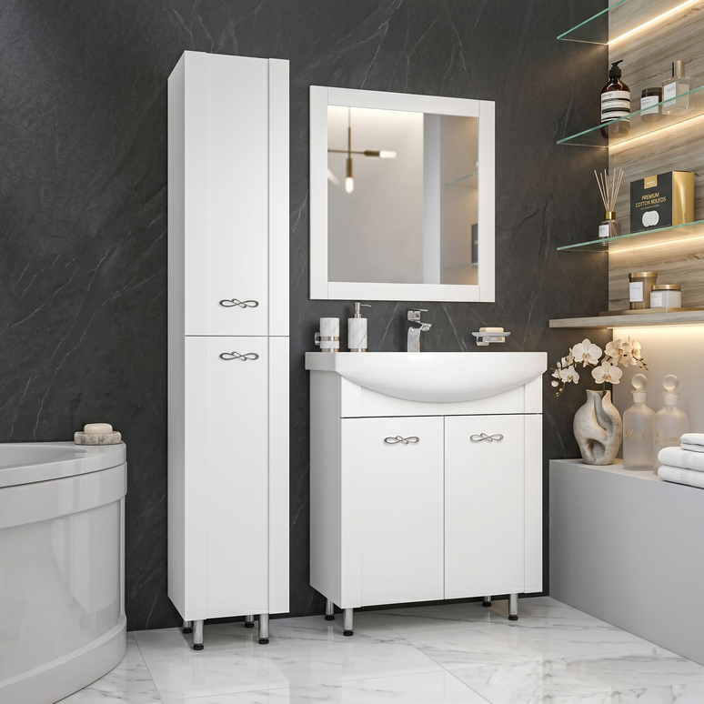 Mobilier de baie pe pardoseală Anita, Alb