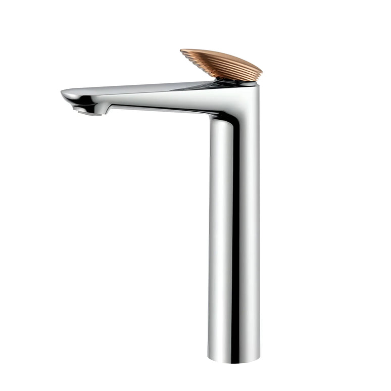 Baterie lavoar înaltă crom cu detaliu rose gold – design modern premium