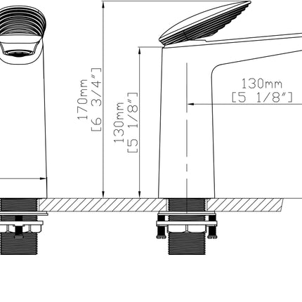 Baterie lavoar cu mâner în trepte, finisaj mixt