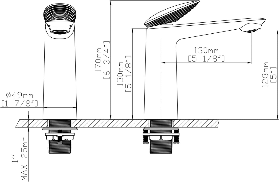 Baterie lavoar cu mâner în trepte, finisaj mixt