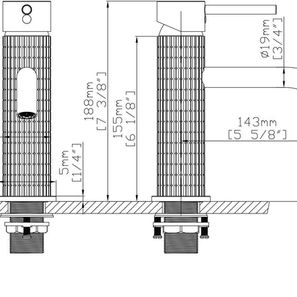 Baterie lavoar negru mat cu textură canelată – design contemporan din alamă solidă