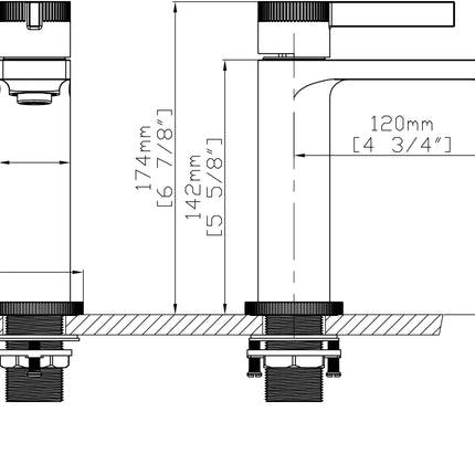 Baterie lavoar din alamă cu design vertical auriu