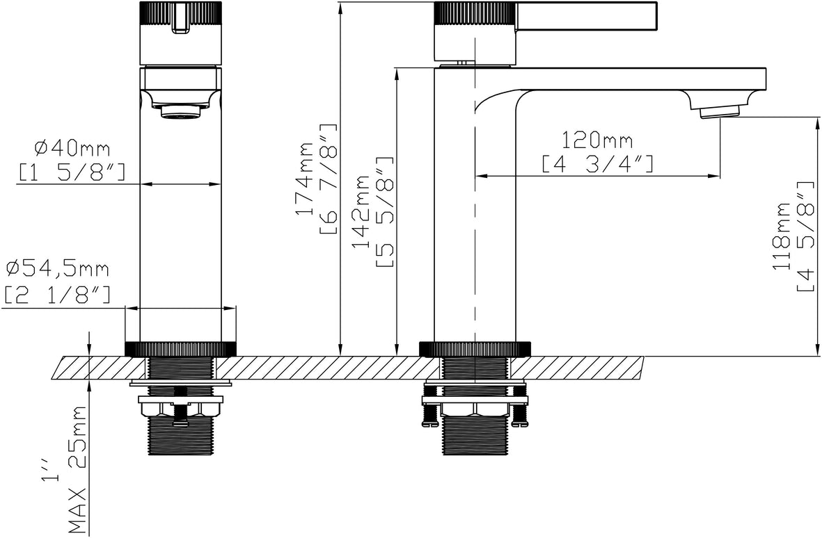 Baterie lavoar din alamă cu design vertical auriu