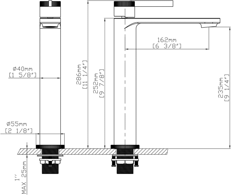 Baterie lavoar cu mâner rotund texturat vertical – finisaj auriu periat