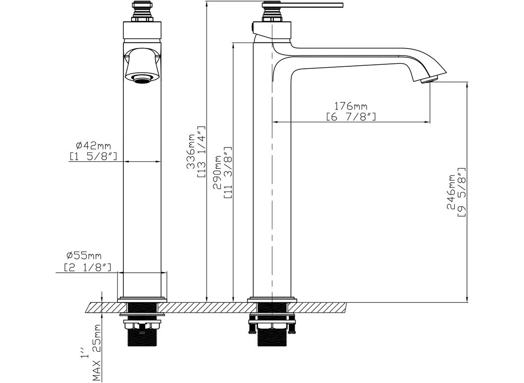 Baterie înaltă lavoar baie bronz satinat – Mâner clasic în trepte | B1006A 02
