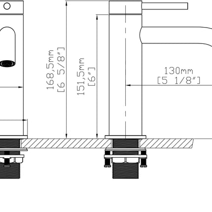 Baterie lavoar cu mâner și bază zimțate – negru mat si auriu periat