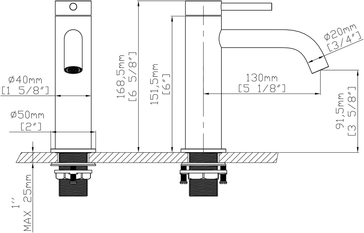 Baterie lavoar cu mâner și bază zimțate – negru mat si auriu periat