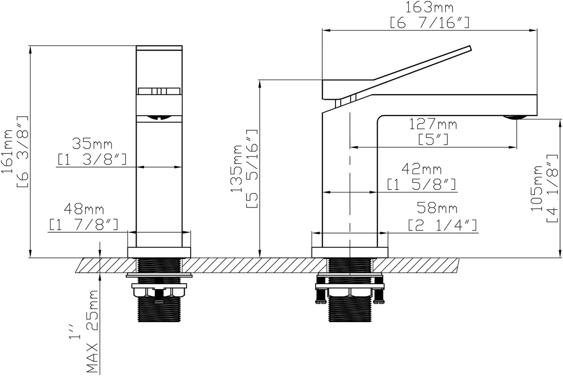 Baterie lavoar geometrica inox premium, finisaj negru mat