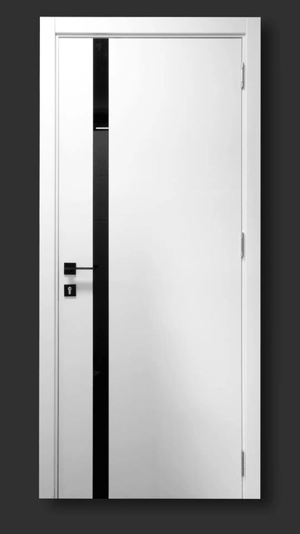 Ușă interior City White Silk Mat – cu sticlă neagră aplicată și toc reglabil, complet echipată Omis
