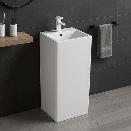 Lavoar freestanding H15 alb – design pătrat minimalist
