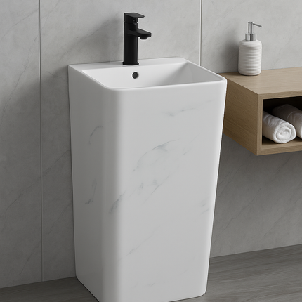 Lavoar freestanding ceramic H15-CUG01-M – design pătrat marmorat