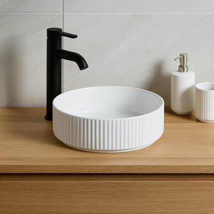 Lavoar rotund ceramic alb A545 – design texturat modern