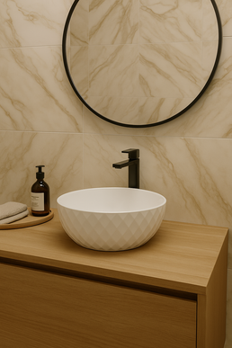 Lavoar pe blat rotund ceramic alb - A435H